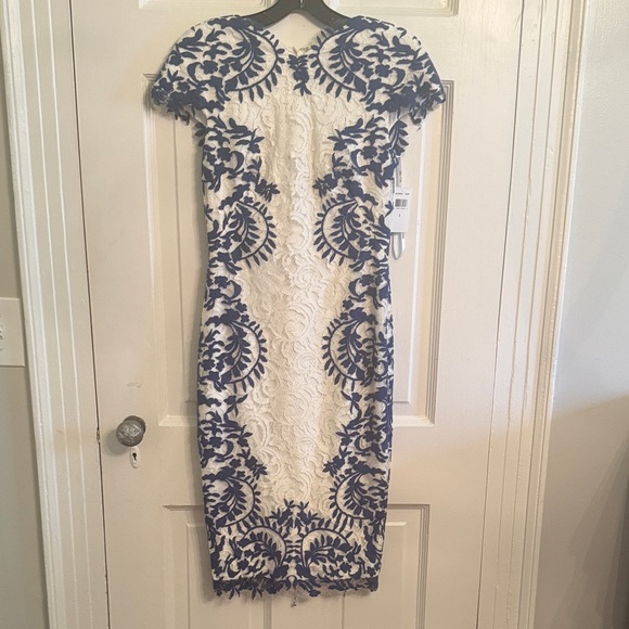 Tadashi Shoji Blue and White Floral Lace Overlay Midi Dress 2 bride wedding - Picture 1 of 5